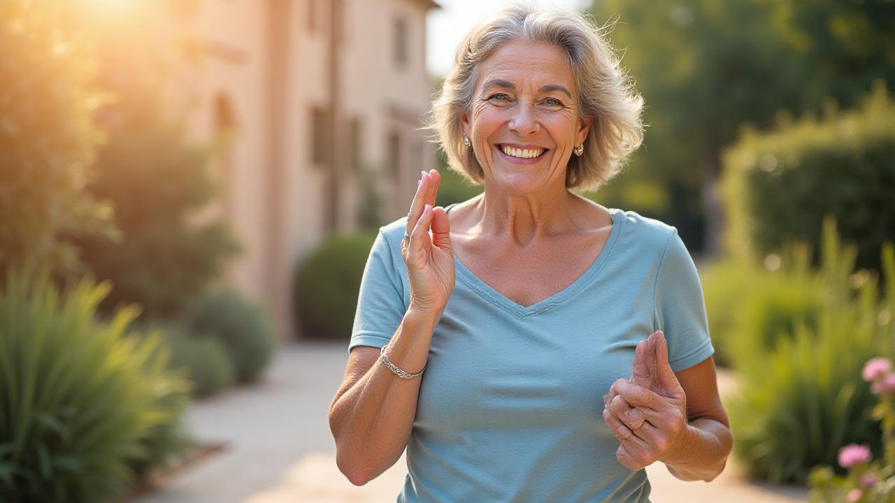 Donna matura energica e sorridente in un contesto di benessere