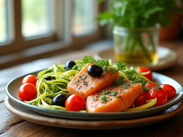 Piatto colorato di cibi sani e freschi, simboleggiando la nutrizione funzionale per la longevità.