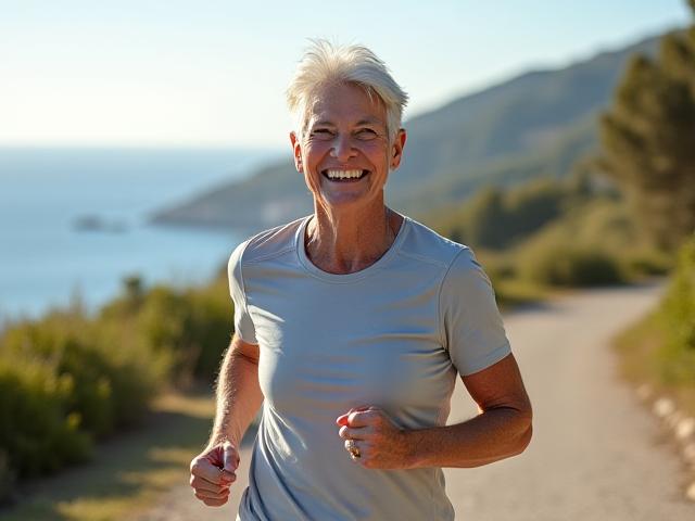 Persona energica in abbigliamento sportivo che si allena all'aperto, enfatizzando l'attività fisica dopo i 35 anni.