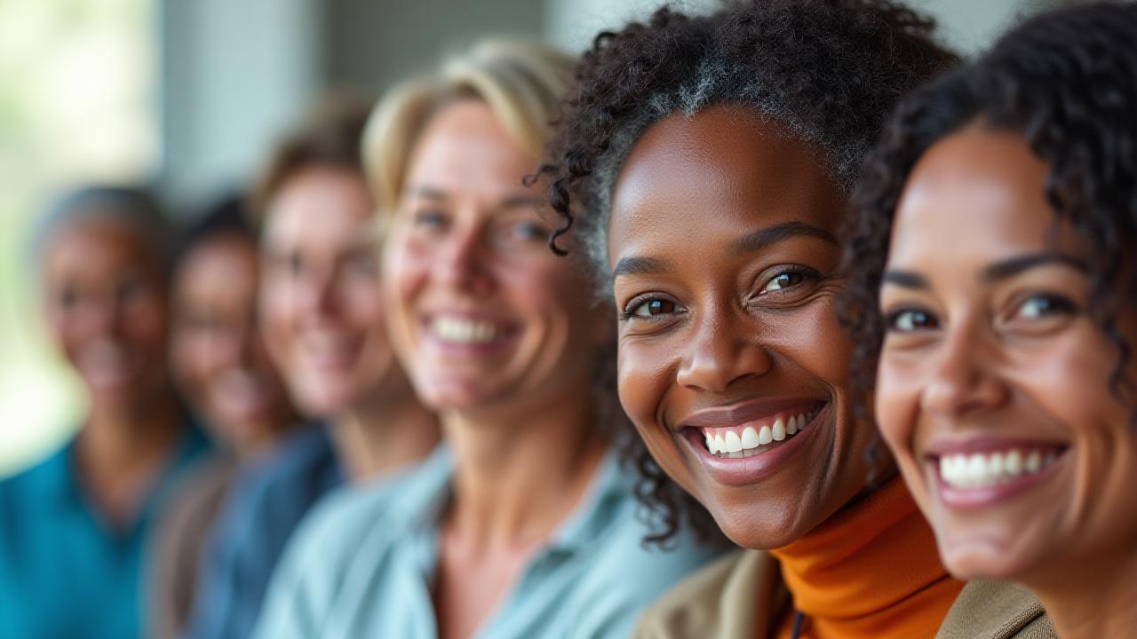Composizione di volti sorridenti di diverse età che rappresentano la comunità Corallo Cura