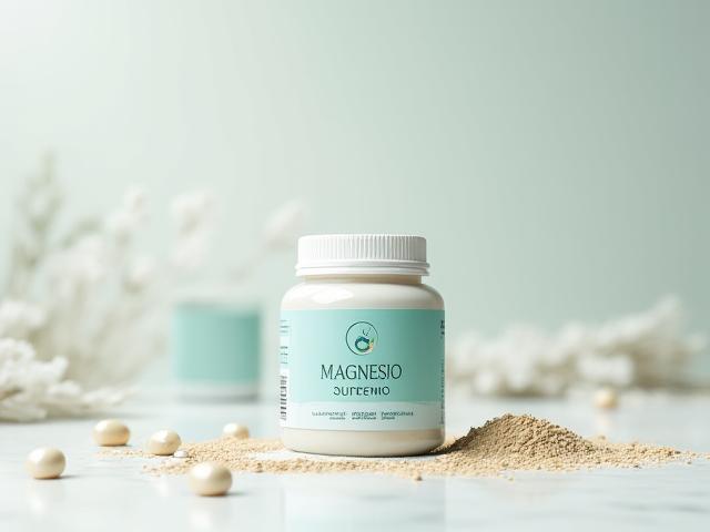 Barattolo di integratore Magnesio Supremo, design minimalista.